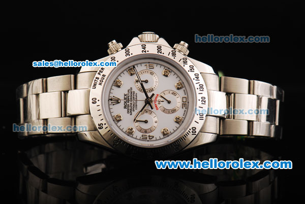 Rolex Daytona Swiss Valjoux 7750 Automatic Movement Full Steel with White Dial and Diamond Markers - Click Image to Close